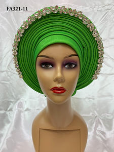 Auto Gele africain Aso Oke avec perles pour mariage traditionnel nigérian, Auto Gele de mariée - Product Image 3