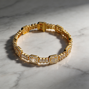 Luxury 10K/14K Solid Gold Diamond <b>Bracelet</b> Baguette Cut Geometric Chain Link Unisex Jewelry - Product Image 5