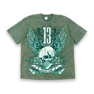 T-shirt vert vintage délavé pour hommes de couleur unie sans marque en gros et surdimensionné personnalisé