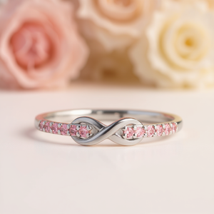 Bague romantique en or blanc naturel avec diamant rond taille brillant et diamants roses fantaisie pour femme, bijoux de fiançailles Q336 - Product Image 2