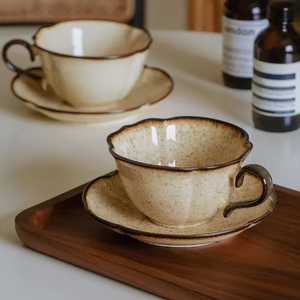 Ceramic Afternoon <b>Tea</b> <b>Cup</b> and <b>Saucer</b> Set Lace Shape Home Cafe Office Teaware Coffee Mug with Handle Novel Gift 240ml - Product Image 3