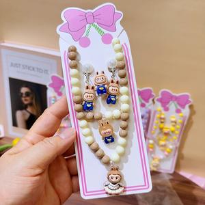 Conjunto de collar y pulsera de dibujos animados para niños, cuentas Rabbu divertidas, multicolor, combinación linda, accesorios dulces para niñas - Product Image 4