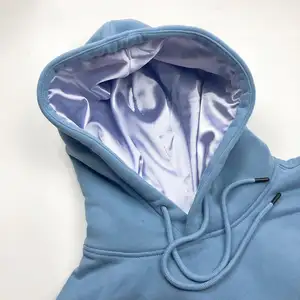Qianzun bulk wholesale winter unisex 100% cotton custom logo embroidered silk inside satin lined hoodie with silk hood