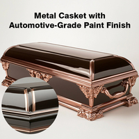 Ataúd de metal amarillo de Otoño de alta calidad con estilo americano interior de crepé rosetano-Venta directa de fábrica