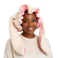 Bonnet de nuit doublé satiné en polaire pelucheuse, ajustable, 35 cm, avec nœud et sangle élastique