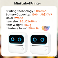 Mini imprimante d'étiquettes portable sans encre 2-en-1, fonction d'étiquetage multi-tailles, sans fil, pour 203 dpi, batterie 1200 mAh, 1 an de garantie