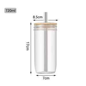 批发720毫升24盎司玻璃罐，带竹盖和金属吸管，可重复使用冰可乐杯 - Product Image 3