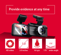 Caméra embarquée double objectif flambant neuve avec grand angle, Wi-Fi intégré, écran IPS haute définition de 3 pouces, enregistreur vidéo, garantie 1 an