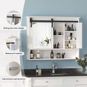 SENYU Armario de Baño Montado en la Pared con Puertas Correderas Estilo Granja y Espejo para Almacenamiento - Product Image 3