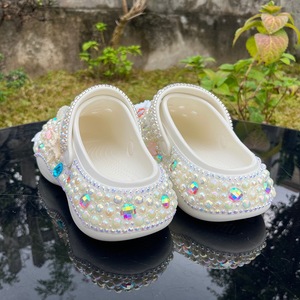 Ivory White Pearl Rhinestone <b>Clogs</b> Thick Sole EVA Cushioned Open Toe PVC Upper PU Lining Women's <b>Slippers</b> Fashion Decorated Sea - Product Image 4