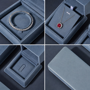 Zebopak <b>Grey</b> Blue Velvet Jewelry Packaging <b>Box</b> Set with Bangle Bracelet Ring Necklace <b>Storage</b> Case Boutique Supplier - Product Image 3