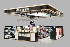 Mostrador de Madera con Iluminación LED Ecológica BKC021 para Exhibición de Cosméticos, Acabado Negro/Dorado, Diseño Personalizado para Kiosco de Cosméticos - Product Image 5