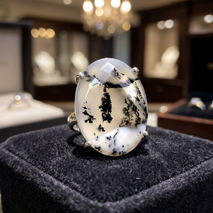 Anillos de Plata de Ley con Merlinita y Ágata Dendrítica, Venta al Por Mayor, Anillos de Piedras Preciosas Naturales de Lujo para Bodas y Fiestas - Product Image 2