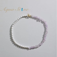 Bijoux de mode en matériaux naturels, collier tendance avec moitié de pierres d'améthyste et moitié de perles d'eau douce, certifié CE ASTM REACH