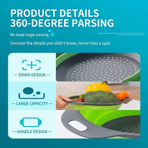 Passoire pliable écologique en silicone et plastique avec poignée pour fruits et légumes de cuisine - Product Image 5