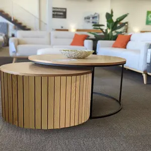 New Arrival Nesting Round Coffee Table Set Of 2 Stacking End Side Table With Metal Frame Sofa Tea