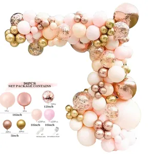 Ballon Slinger Boog Kit Macarone Roze Confetti Ballonnen Metallic Chroom Latex 4d Ballonnen Set Voor Feestdecoraties