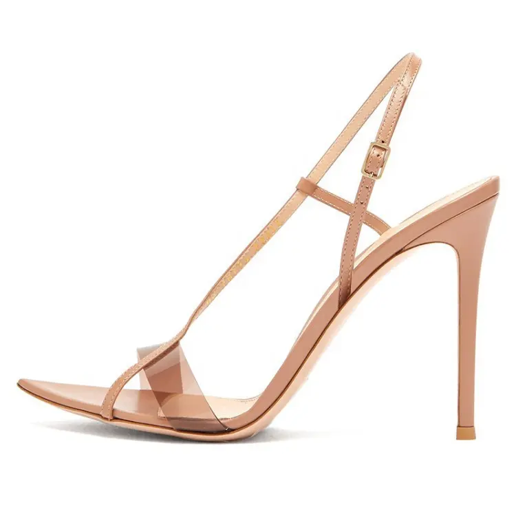 New arrival open toe womens transparent latest high heels strap sandals for women shoes