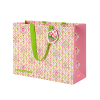 Bolsa de Regalo de Cartón Rosa Tulipán Original para Cumpleaños o San Valentín, Versión Horizontal Grande, con Asa de Listón