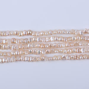 Perle d'eau douce naturelle de forme baroque, 18 cm, 3-4 mm, brillante des deux côtés, trou latéral, semi-finie, en blanc et rose - Product Image 2