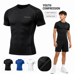 Youth Compression Shirt Long Sleeve Base Layer Athletic Training <b>Top</b> Custom Team Logo Football Soccer Sportswear - Product Image 1