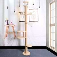 Colonne d'escalade verticale pour chat en bois massif (Tong Tian Zhu) avec étagère d'observation et jouet intégré pour chat