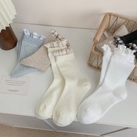 Chaussettes en coton pour femmes, personnalisées, transparentes, fines, colorées, avec logo, à volants, solides, à volants