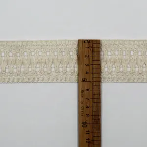 Ustom-ribete de encaje para decoración de ropa, cinta de ganchillo de algodón beige de 50mm y 40mm de ancho
