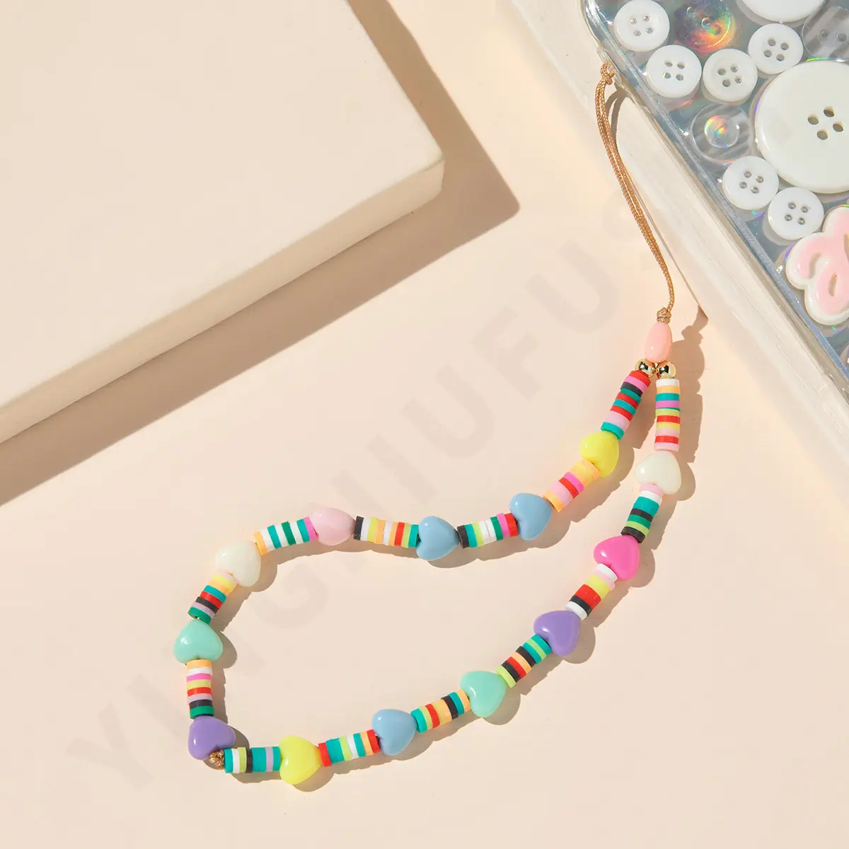 Soft Ceramic Colored Beads Phone Chain Y2k Ins Style Acrylic Rainbow Color Stripes Phone Straps Key Lanyard Pendant Jewelry