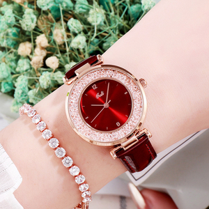 Montre à bracelet en cuir, style coréen, mode, avec strass, montre-bracelet pour femme - Product Image 4
