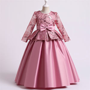 Yoliyolei ชุดเดรสบูติกผ้าซาติน,ชุดเดรสกระโปรงยาวสำหรับพิธีกรเจ้าหญิงพิมพ์ลายโบว์ชุดเดรสกระโปรงยาวสำหรับการแสดงเปียโนสำหรับงานปาร์ตี้วันเกิดแรกเดรส/ - Product Image 2