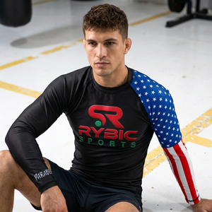 RYBIC SPORTS Rashguard à manches longues pour homme, impression par sublimation, séchage rapide, compression, motif drapeau américain, Rashguards MMA - Product Image 1