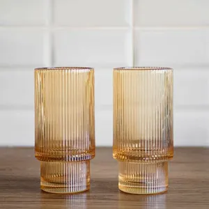 Vertical striped Embossed Glass Cup Coffee Mug Jar Aesthetic Glassware Drinkware Ice Coffee Trendy Tumbler