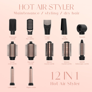Moteur BLDC <span class=keywords><strong>Brosse</strong></span> à air chaud Rotation automatique Tube d'aspiration 12-en-1 Sèche-cheveux ionique Boucleur <span class=keywords><strong>Lisseur</strong></span> Certifié CE Français Double - Product Image 4