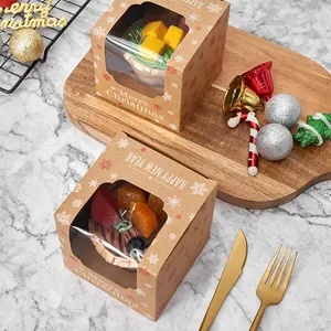 Boîte à Cupcake de Noël individuelle avec fenêtre Mini coffrets cadeaux de vacances pour ornement emballage de bombes de cacao pour la faveur de fête d'hiver - Product Image 1