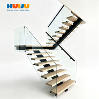 Escalier flottant préfabriqué HJ pour intérieur, en marbre massif/bois, avec poutre invisible en acier inoxydable, en fer et en verre