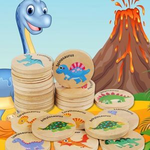 Jeu de mémoire éducatif en bois pour enfants de 4 à 9 ans : Trouvez les dinosaures identiques – Concentration et cognition amusées - Product Image 2