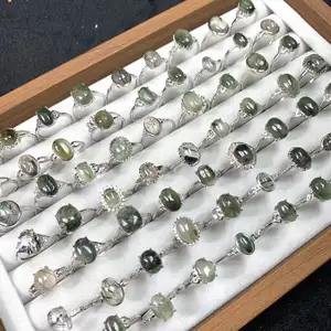 Anillos Wholesale Crystal Jewelry Ring Gemstone Crystal Green Rutilated Quartz Rings For Gifts Anillos Para Mujer