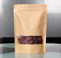 Sac de pochette en papier biodégradable Kraft Brown Stand Up avec fenêtre transparente à fermeture éclair et encoche de déchirure pour ranger les collations