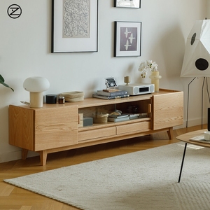<span class=keywords><strong>Meuble</strong></span> <span class=keywords><strong>TV</strong></span> en noyer noir d'Amérique du Nord, style nordique minimaliste, en <span class=keywords><strong>bois</strong></span> massif, avec tiroirs, pour salon, en chêne, avec portes battantes créatives - Product Image 2