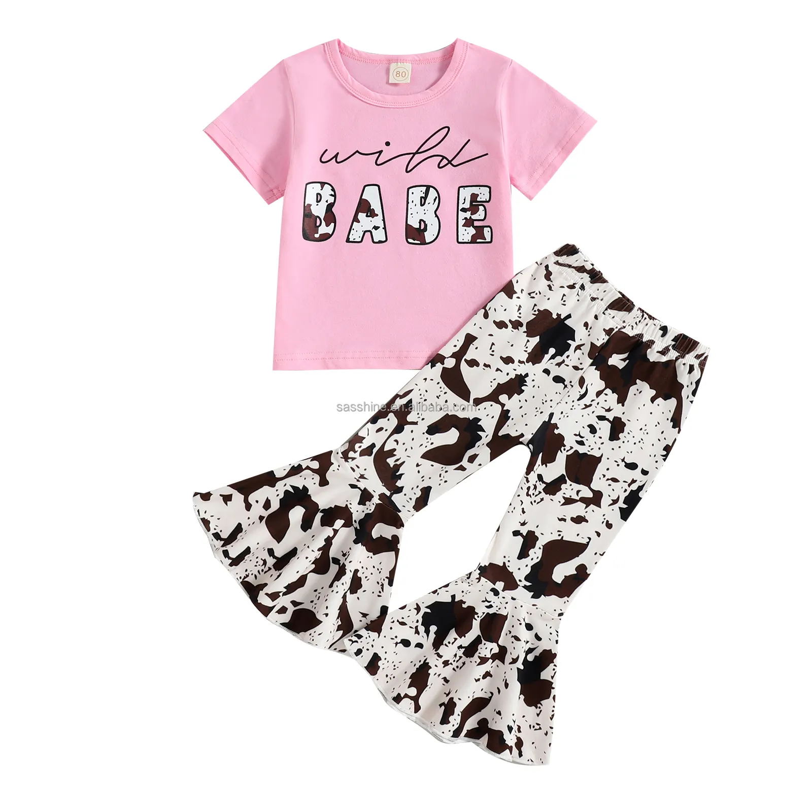 Canis — ensemble pantalon évasé avec imprimé de vache pour fille, vêtements d'été pour adolescentes, t-shirt en cuir de vache, élastique, nouvelle collection