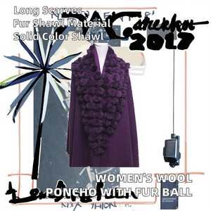 Poncho de Lana 100% para Mujer al por Mayor, Chal de Piel de Zorro de Color Sólido, Transpirable, para Primavera - Product Image 2