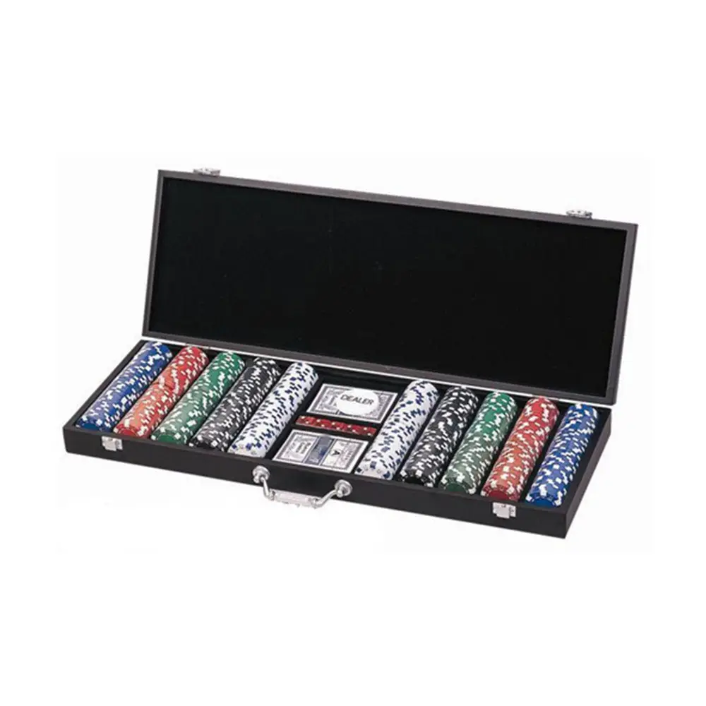 Custom professional 500pcs chip poker com caixa de madeira jogo chip set