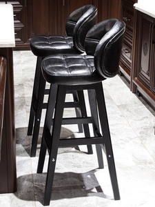 Silla nórdica rústica clásica de cocina alta, taburete de <span class=keywords><strong>Bar</strong></span> de tela de cuero con respaldo, silla negra - Product Image 3