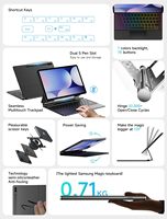 Étui pour clavier en simili cuir de 12,4 pouces pour Tab S10/S9/S9 FE/S8/S7 avec pavé tactile rétroéclairé, support pour stylet S, magnétique