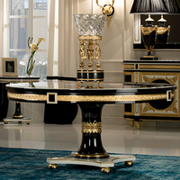 Nouveau design table à manger ronde en bois de luxe or et noir Table ronde au design classique moderne en bois peint à haute brillance