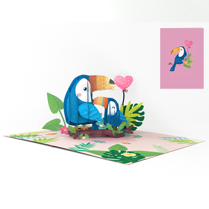 2022 carte de voeux pop-up de vacances créatives nouveau Design carte de Saint-Valentin avec perroquet pour Couples matériel de papier d'impression offset - Product Image 4