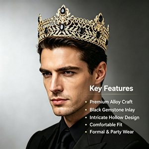 <span class=keywords><strong>Couronne</strong></span> dorée tendance pour homme – Styles variés et simples – Accessoire <span class=keywords><strong>de</strong></span> tête pour fête d'anniversaire – Décoration royale - Product Image 1