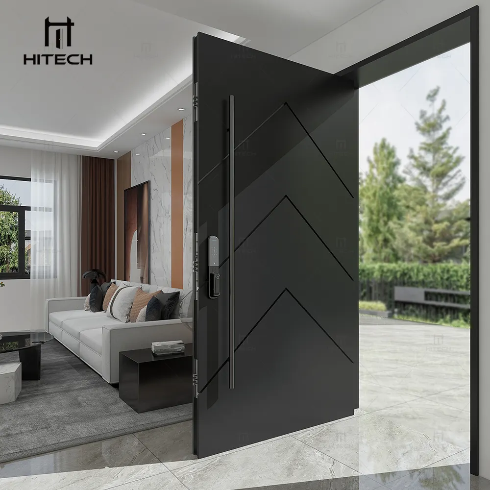 Hitech Современная черная наружная Входная Поворотная дверь роскошный уникальный домашний дизайн входные двери черная большая входная металлическая безопасная дверь
