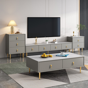 Léger Luxe Bois Massif Cuir Simple Style Moderne Mur Ardoise <span class=keywords><strong>TV</strong></span> Support Nouveau Style Table Basse Étage Cabinet Salon - Product Image 1